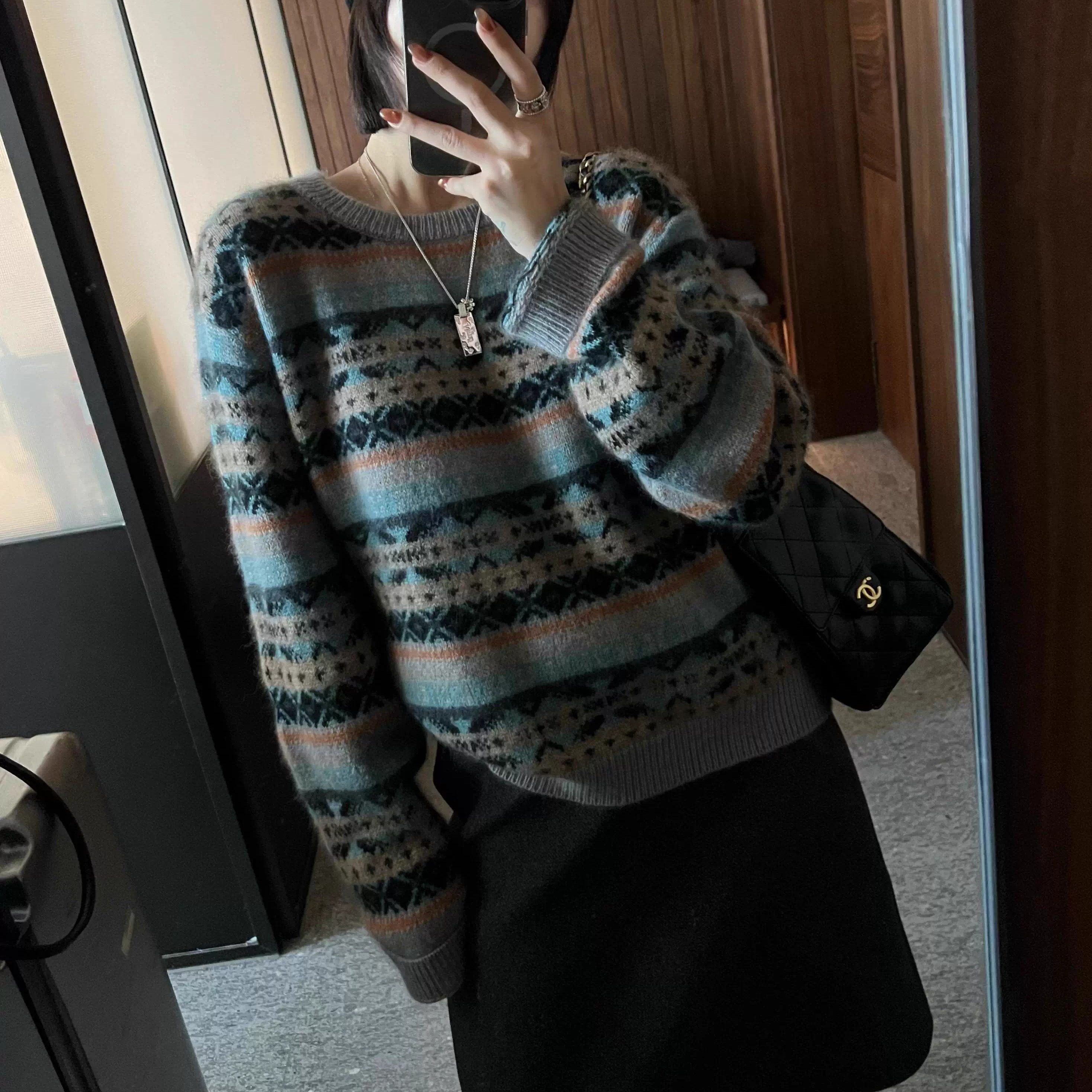 复古民族风提花柔软套头羊绒毛衣 秋冬百搭休闲羊毛针织衫女上衣,女装/女士精品,毛针织衫,淘宝优惠券,粉丝福利购,淘宝优惠卷