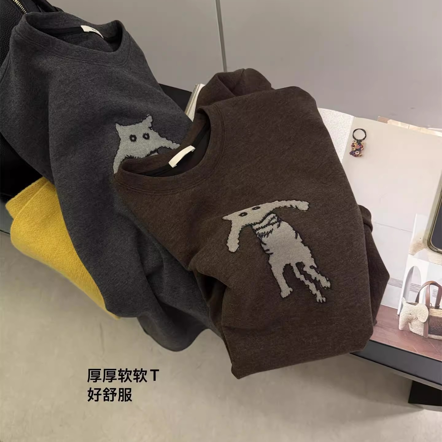 秋冬卡通猫咪加厚中长款卫衣T恤