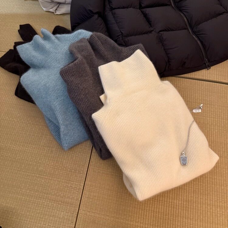 高领软糯山羊绒套头毛衣