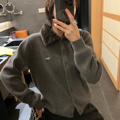 韩系毛领版羊毛针织开衫