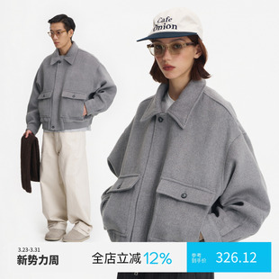 PINSKTBS「毛呢夹棉短外套」25秋冬休闲宽松多口袋毛呢短款 外套男