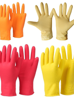 韩国进口正品橡胶手套乳胶手套胶皮手套洗碗手套红黄色短款厨房用