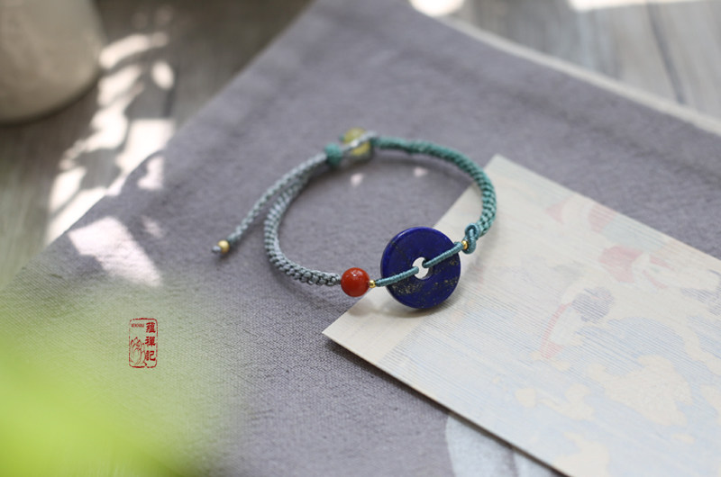 【蕴禅记】天然青金石平安扣手链 手编款 手工编制 纯天然