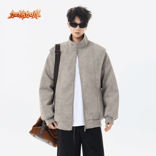 复古棒球领休闲宽松美拉德水洗皮衣港风 美式 唐团夹克男女款 春秋季