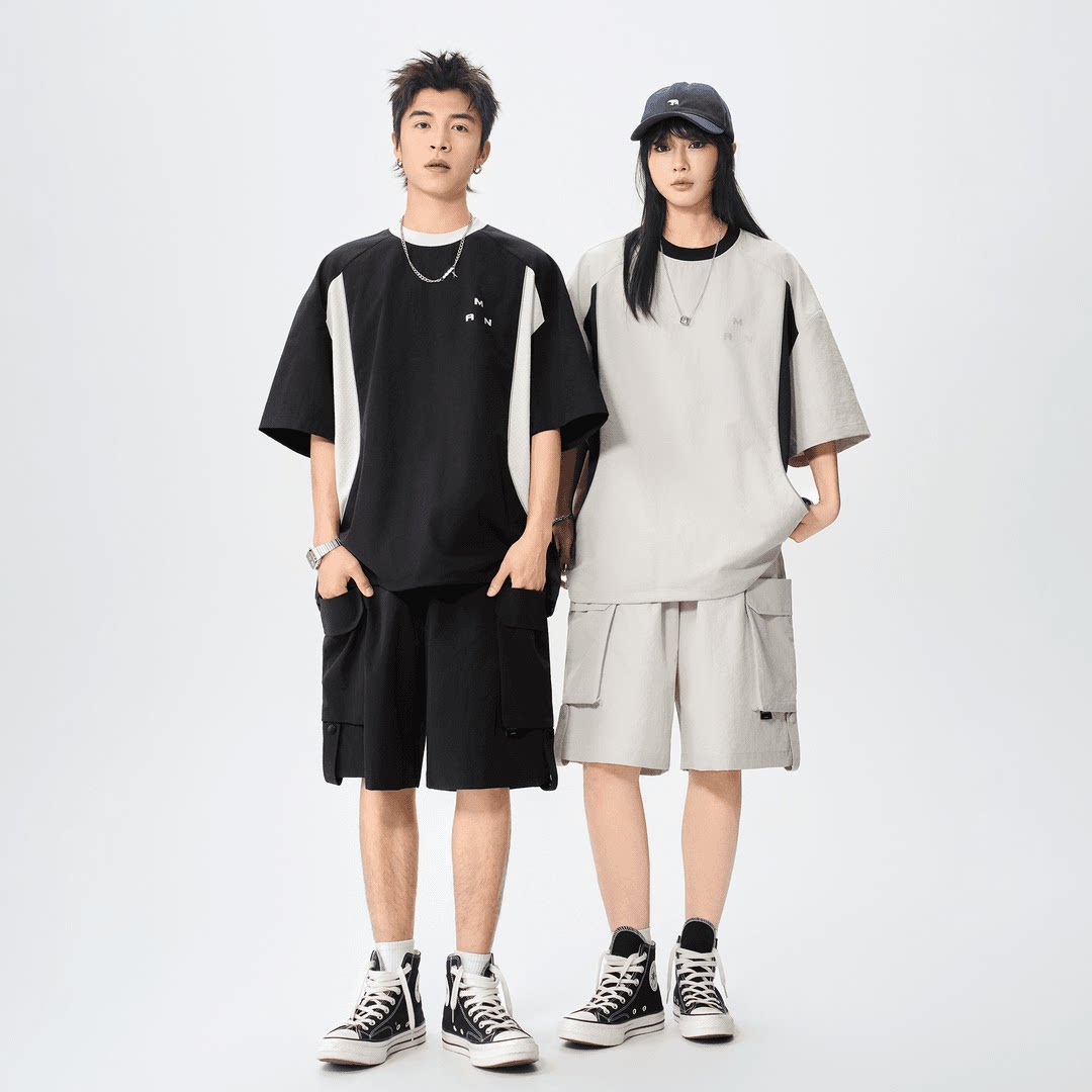 MANRE SHOW运动速干套装男生夏季穿搭一整套户外短袖短裤潮流男装