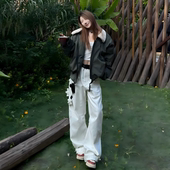 「TtAU」冬季 可拆卸毛领飞行夹克棉服情侣廓形棉服