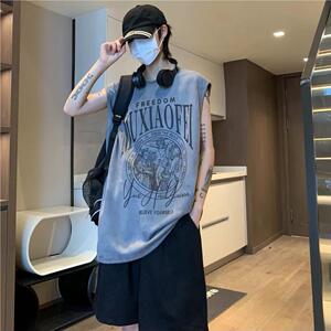 2023夏季新款男女同款美式高街ins无袖oversize仿麂皮绒烧花背心
