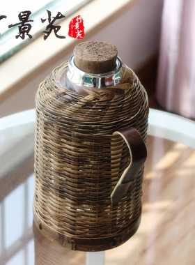 高档紫竹竹编复古暖瓶茶馆用品