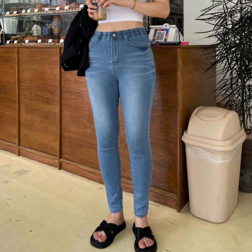 HOWLUK女春高腰薄九分小脚牛仔裤