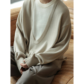 松弛慵懒羊毛混纺毛衣 细针撞色假两件套头针织衫 衣疫 超好穿