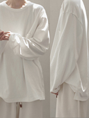 新疆棉简约宽松落肩长袖 衣疫 叠穿搭档之一件白色T恤 口袋T恤