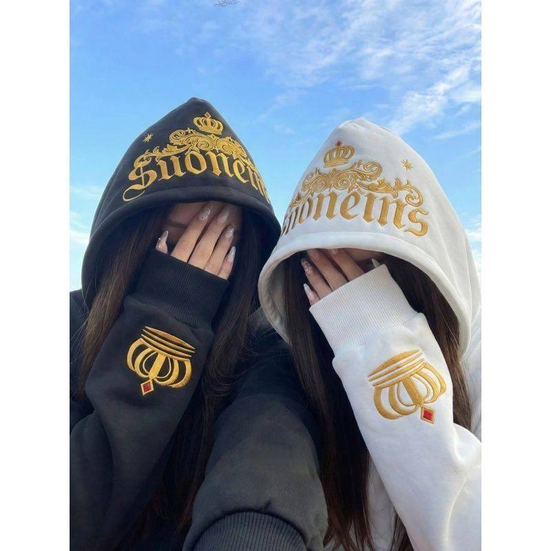 国潮美式复古字母卡通刺绣连帽卫衣女秋冬款加绒宽松情侣帽衫外套,女装/女士精品,卫衣/绒衫,淘宝优惠券,粉丝福利购,淘宝优惠卷