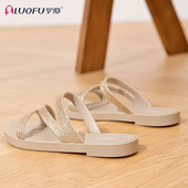 罗敷贵气香槟金气质平跟夹趾细带罗马凉鞋 女夏外穿拖鞋 千金风名媛