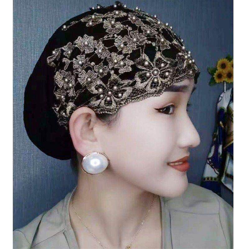 秋冬新款遮白发头饰帽子款纱巾女回族头巾盖头妈妈款方便头套帽子