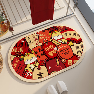 蛇年限定卫生间地垫吸水防滑软硅藻泥浴室脚垫红色喜庆门口地毯