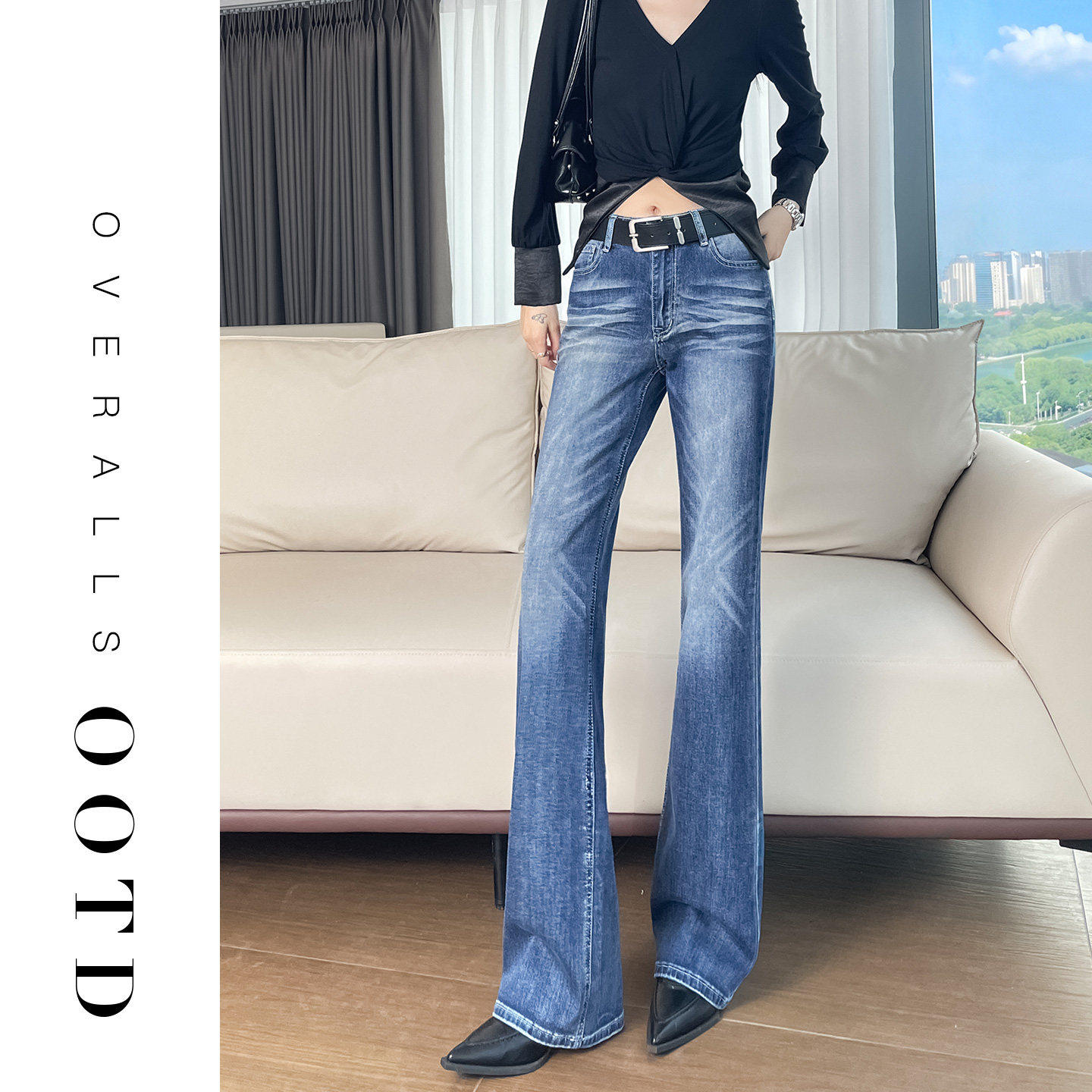 蓝色渐变设计牛仔裤女款2026牛仔裤