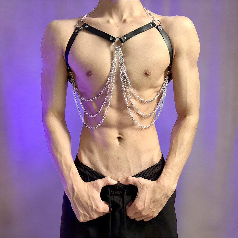胸链性感男士背带脖带身体朋克风肩胸带情趣装饰主播夜店酒吧内搭