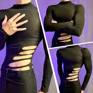 短袖 t恤男百搭显瘦黑色痞帅休闲圆领打底衫 上衣 长袖 夜店春夏新款