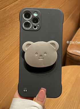 金属小熊支架适用于华为Mate60Pro手机壳P70半包p60p50无边框硬壳Nova13薄款12情侣保护壳8/9简约纯色