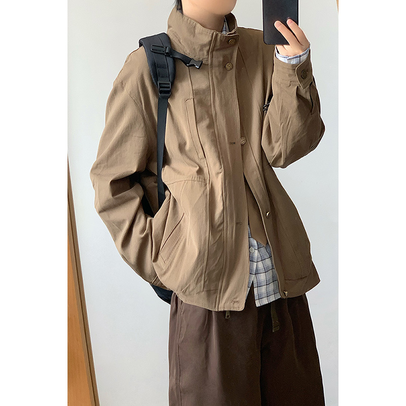 林弯弯美式复古vintage水洗做旧工装夹克男女生巴恩风外套春秋潮