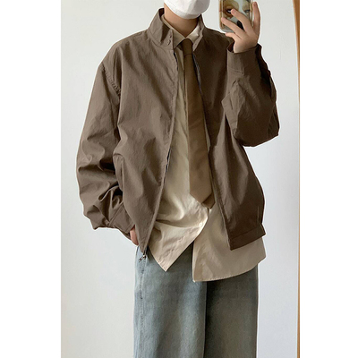 卡哈特日系复古春秋宽松休闲拉链外套男女情侣纯色立领工装夹克潮