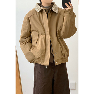 外套男女冬季 林弯弯哈灵顿格子加厚保暖棉服翻领美式 复古棉衣工装