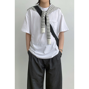 cleanfit美式复古纯棉重磅圆领短袖T恤男女生基础款纯色打底衫夏