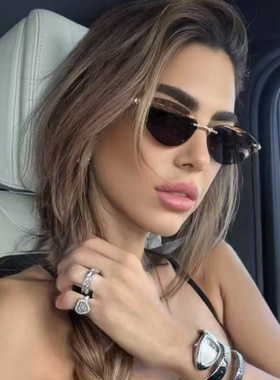 欧美风无框猫眼y2k辣妹墨镜时尚个性螺纹镜腿中古太阳眼镜小脸女