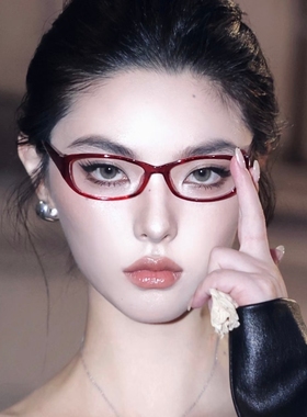 千禧年y2k安克拉红色猫眼辣妹近视眼镜复古高智感御姐斯文平光镜