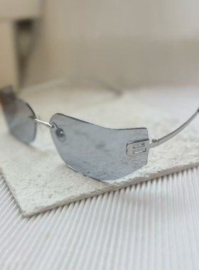 千禧年y2k无框曲面浅灰色墨镜女