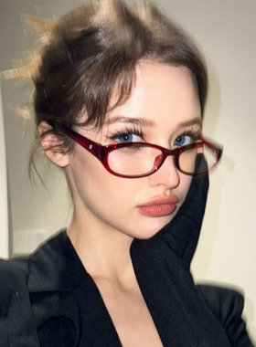 时尚红色辣妹椭圆框眼镜女防蓝光新款千禧风y2k高智感平光镜男女