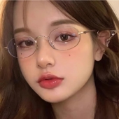 复古小框椭圆金丝防蓝光眼镜配近视日漫二次元 装 饰平光镜小脸男女