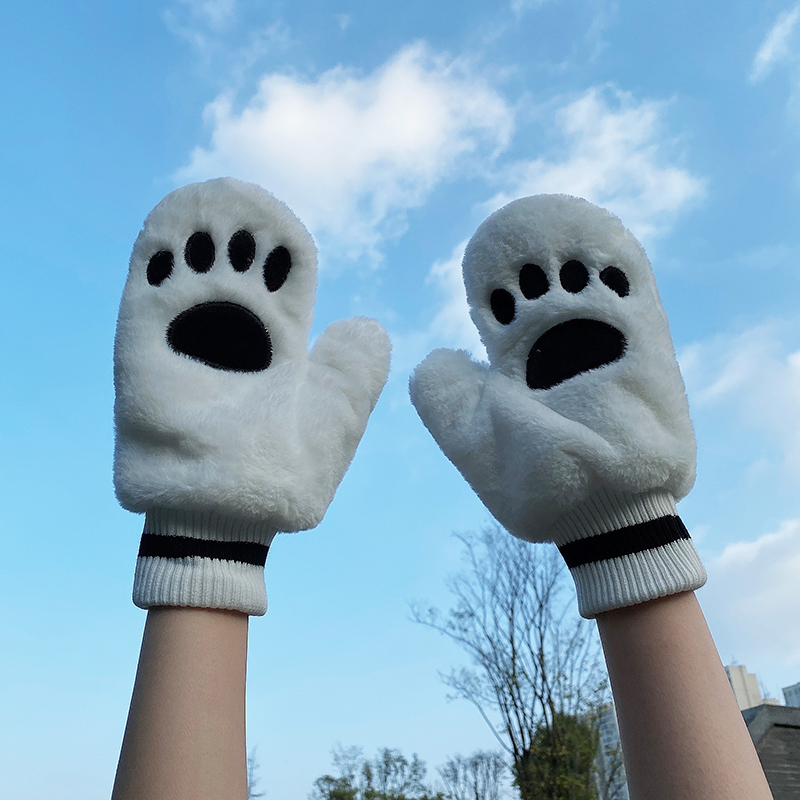 韩版手套女冬天网红可爱猫爪加绒加厚潮学生保暖骑行挂脖连指手套