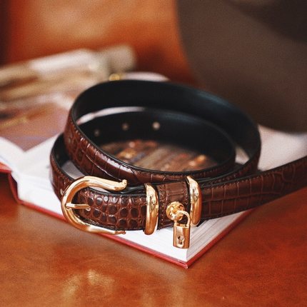 JUNJUN锁扣腰带 真皮！棕色鳄鱼纹肌理，复古百搭好质感