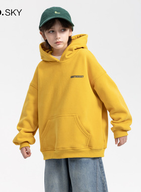 anothersky 男童加绒连帽运动卫衣2025新款儿童冬装加厚保暖上衣