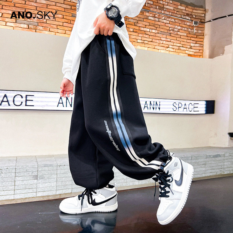 韩国AS品牌正品男童秋冬季黑色加绒运动卫裤2025新款儿童保暖裤子