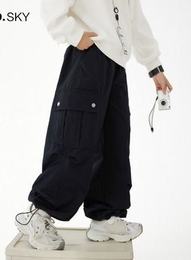 anothersky 男童秋冬加厚一体绒工装裤2025新款儿童宽松直筒裤子