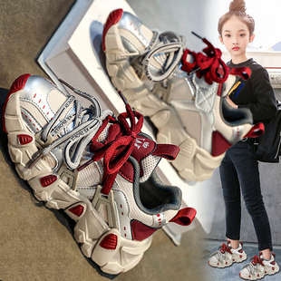 法国BADNUT女童运动鞋春秋2025新款儿童红色时尚潮流中大童老爹鞋