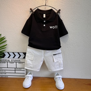 洋气时髦翻领印花男童polo衫 韩国儿童短袖 男孩半袖 t恤夏装 2025款