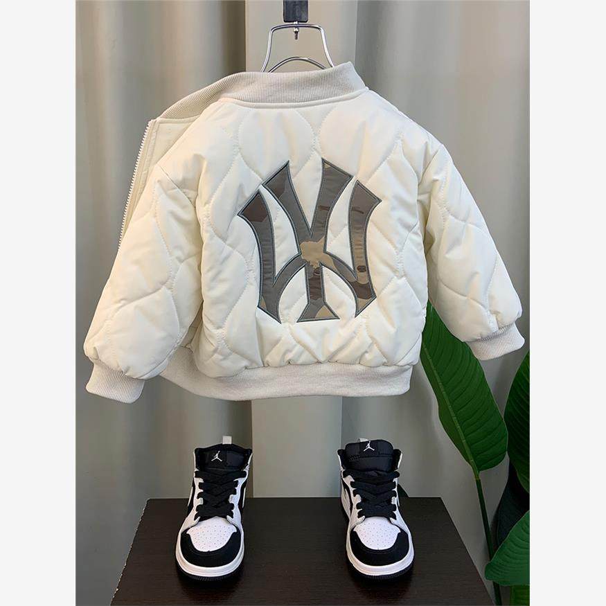 法国童装男童加绒外套新款宝宝加厚秋冬装夹棉衣服儿童痞帅棒球服