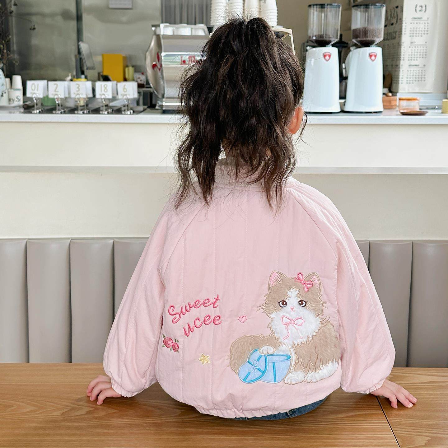 女童加绒外套秋冬季2025新款儿童夹棉加厚棒球服洋气宝宝保暖上衣