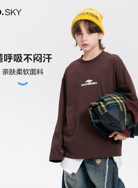 anothersky 男童春秋美式长袖纯棉t恤2025新款儿童秋装运动上衣