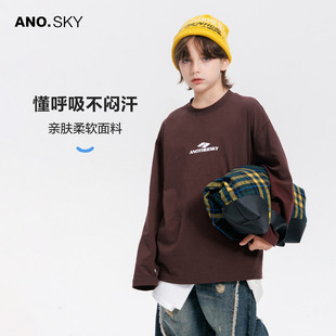 anothersky 男童春秋美式长袖纯棉t恤2025新款儿童秋装运动上衣