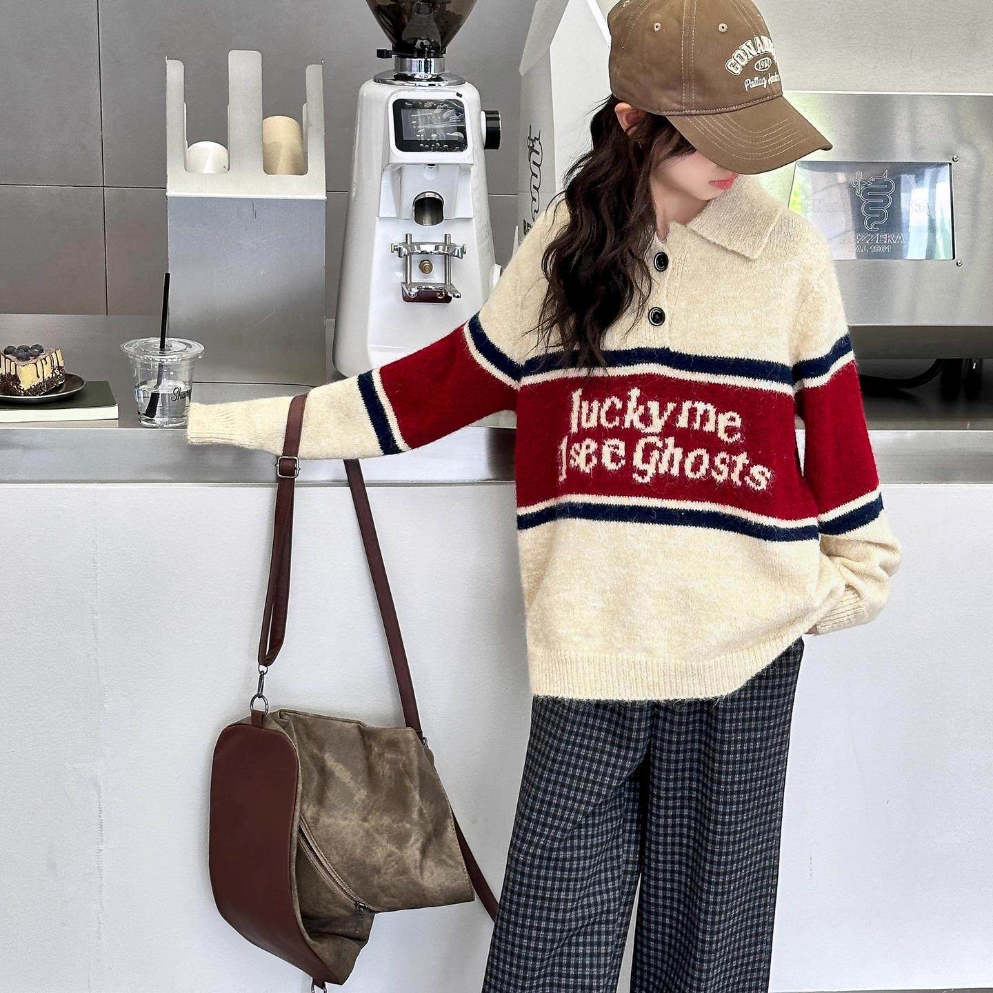 英国MDCW女童毛衣秋冬套装2025新款女大童加绒针织衫儿童翻领上衣