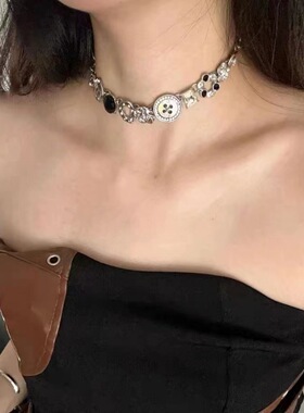 御姐范y2k甜酷风纽扣个性项链复古小众创意设计锁骨链辣妹Choker