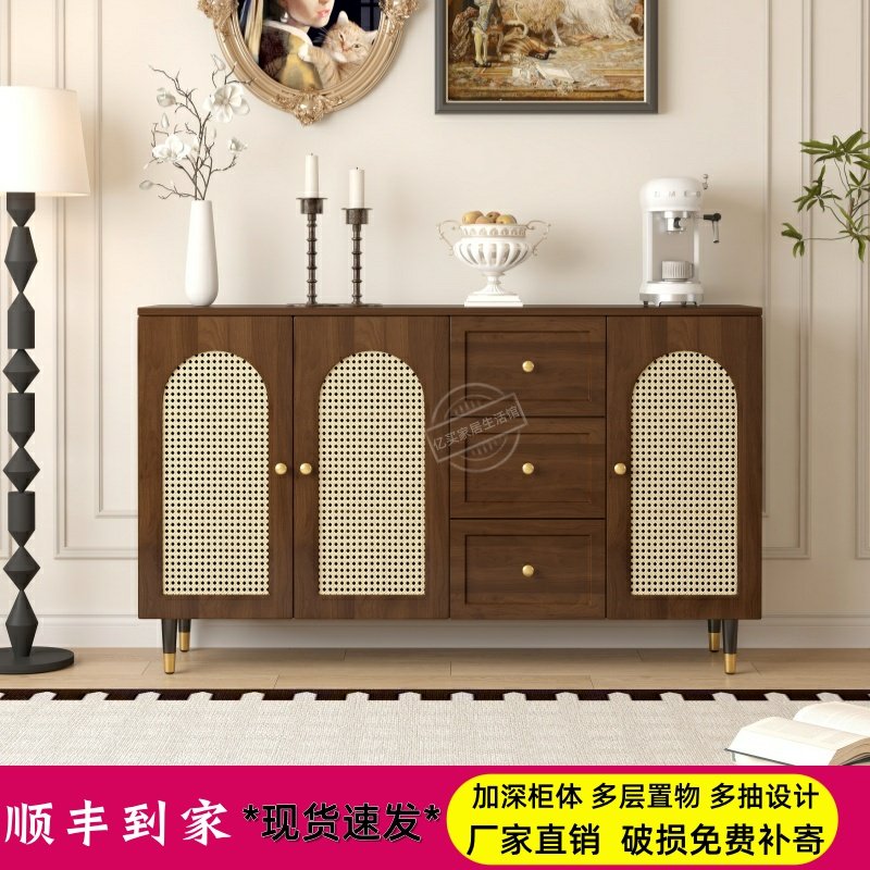 法式复古餐边柜藤编储物柜简约家用中古风客厅收纳玄关柜出租房柜,住宅家具,餐边柜,淘宝优惠券,粉丝福利购,淘宝优惠卷