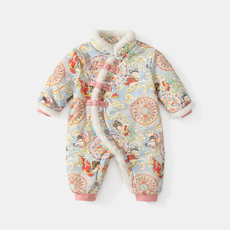 婴儿连体棉服加绒夹棉加厚秋冬装