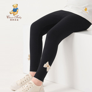 精典泰迪女小童打底裤长裤春秋款2025新款儿童洋气百搭紧身裤童装