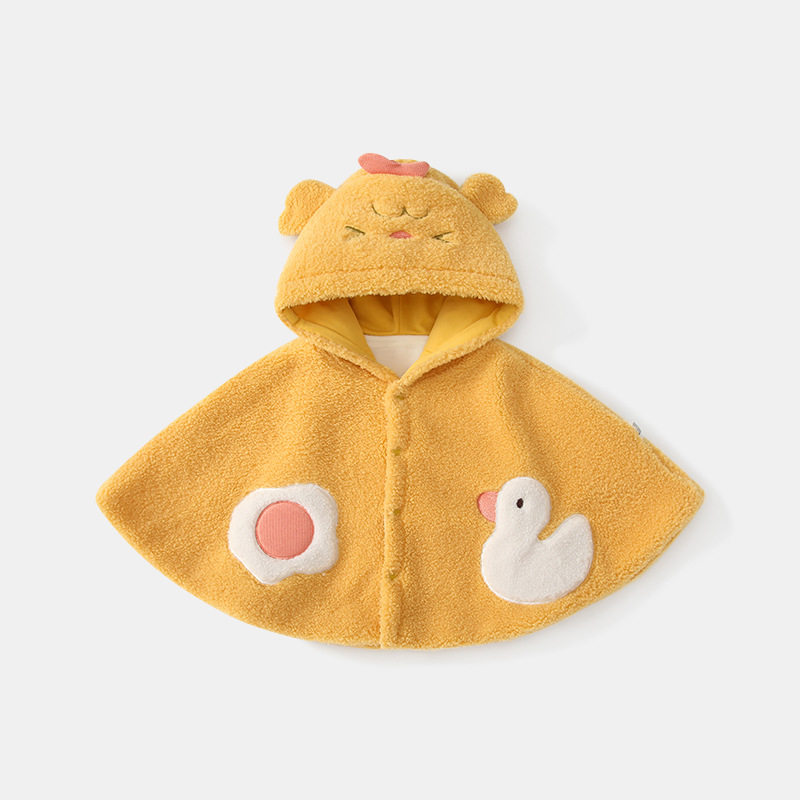 可爱卡通小鸭子婴儿披风斗篷加绒保暖宝宝防风连帽外出服冬季新款