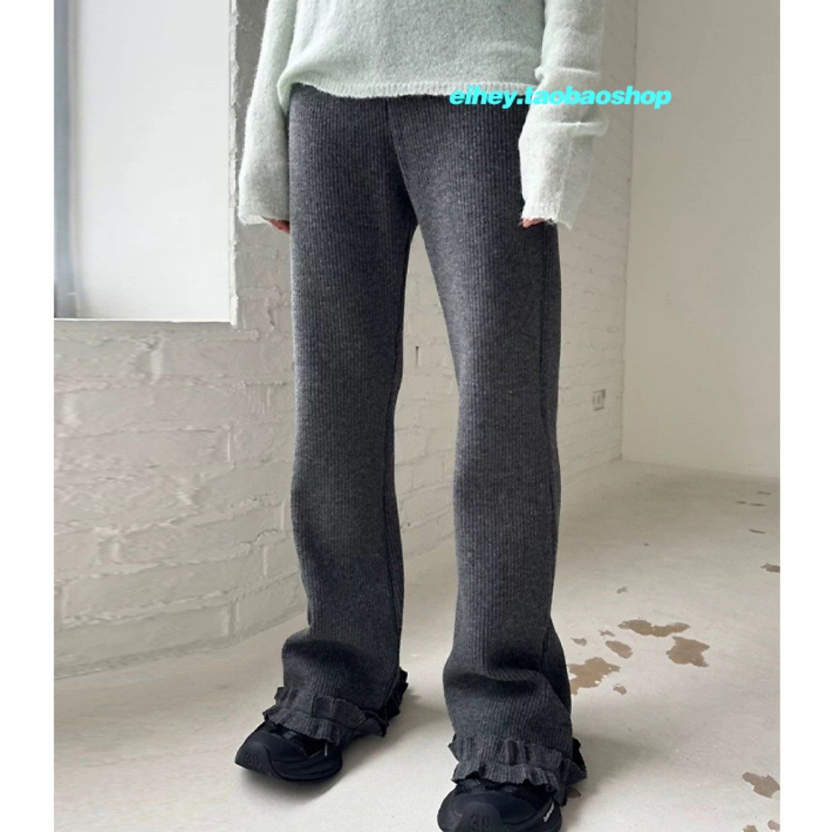 eihey诶嘿2026新款木耳边坑条纹直筒显瘦针织裤保暖长裤休闲裤女,女装/女士精品,休闲裤,淘宝优惠券,粉丝福利购,淘宝优惠卷